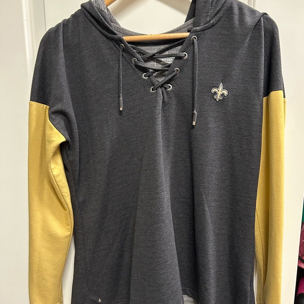 New Orleans Saints Charcoal and Mustard Lace-Up Women's Hoodie